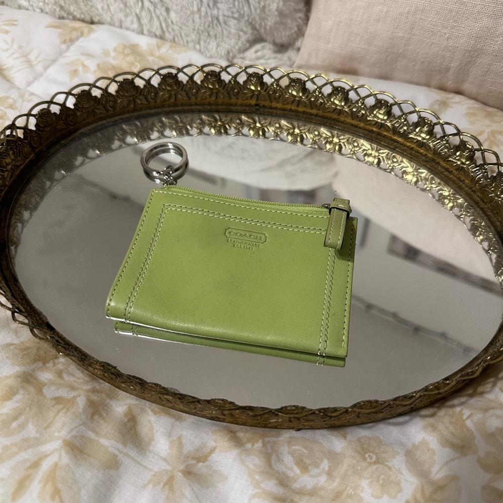 Coach Lime Green Leather Keychain Wallet